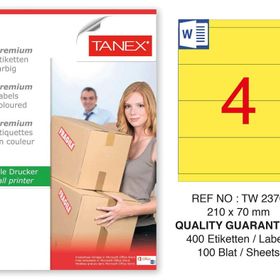 Tanex TW-2370 210x70 mm 100'lü Sarı Pastel Laser Etiket