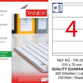 Tanex TW-2370 210x70 mm 100'lü Sökülebilir Etiket