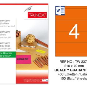 Tanex TW-2370 210x70 mm 100'lü Turuncu Floresan Laser Etiket