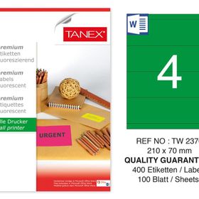Tanex TW-2370 210x70 mm 100'lü Yeşil Floresan Laser Etiket