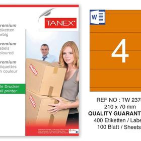 Tanex TW-2370 210x70 mm Turuncu Pastel 100'lü Laser Etiket