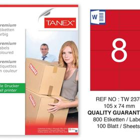 Tanex TW-2374 105x74.25 mm 100'lü Kırmızı Pastel Laser Etiket