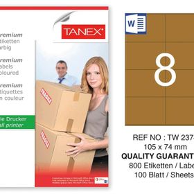 Tanex TW-2374 105x74.25 mm 100'lü Kraft Etiket