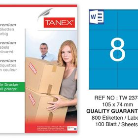 Tanex TW-2374 105x74.25 mm 100'lü Mavi Pastel Laser Etiket
