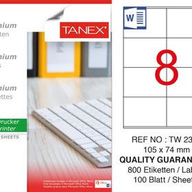 Tanex TW-2374 105x74.25 mm 100'lü Sökülebilir Etiket