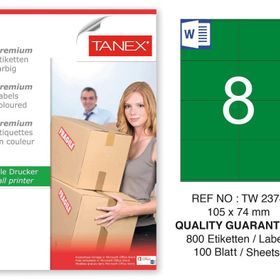 Tanex TW-2374 105x74.25 mm 100'lü Yeşil Pastel Laser Etiket