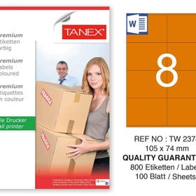 Tanex TW-2374 105x74.25 mm Turuncu Pastel 100'lü Laser Etiket