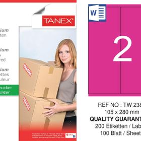 Tanex TW-2380 105x280 mm 100'lü Pembe Pastel Laser Etiket