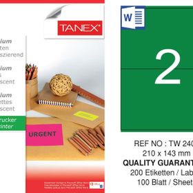 Tanex TW-2402 210x143 mm 100'lü Yeşil Floresan Laser Etiket