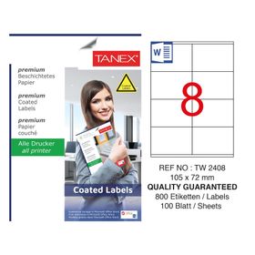 Tanex TW-2408 105x72 mm 100'lü Kuşe Lazer Etiket