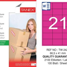Tanex TW-2421 66.55x41 mm 100'lü Pembe Pastel Laser Etiket