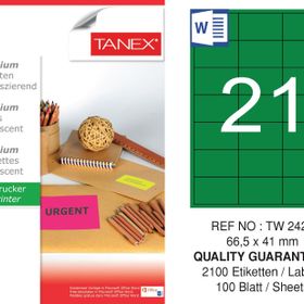 Tanex TW-2421 66.5x41 mm 100'lü Yeşil Floresan Laser Etiket