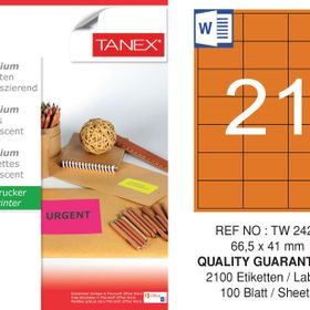Tanex TW-2421 66.5x41 mm Flo Turuncu Laser Etiket