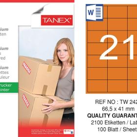 Tanex TW-2421 66.5x41 mm Turuncu Pastel 100'lü Laser Etiket