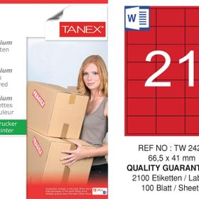 Tanex TW-2421 66,5x41 mm 100'lü Kırmızı Pastel Laser Etiket