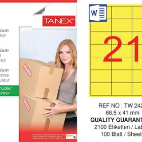 Tanex TW-2421 66,5x41 mm 100'lü Sarı Pastel Laser Etiket