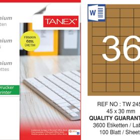 Tanex TW-2453 45x30 mm 100'lü Kraft Etiket