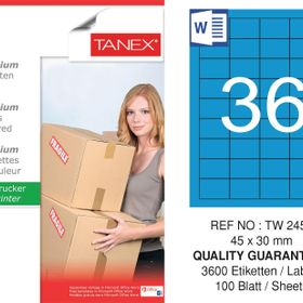 Tanex TW-2453 45x30 mm 100'lü Mavi Pastel Laser Etiket