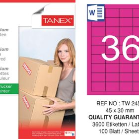 Tanex TW-2453 45x30 mm 100'lü Pembe Pastel Laser Etiket