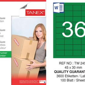 Tanex TW-2453 45x30 mm 100'lü Yeşil Pastel Laser Etiket