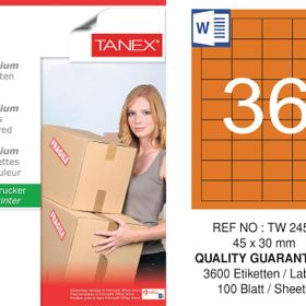 Tanex TW-2453 45x30 mm Turuncu Pastel 100'lü Laser Etiket