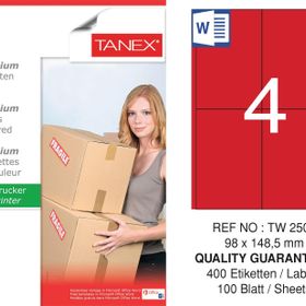 Tanex TW-2504 98x149 mm 100'lü Kırmızı Pastel Laser Etiket