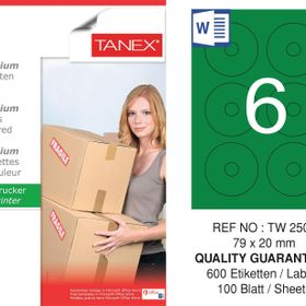 Tanex TW-2506 79x20 mm 100'lü Yeşil Pastel Laser Etiket