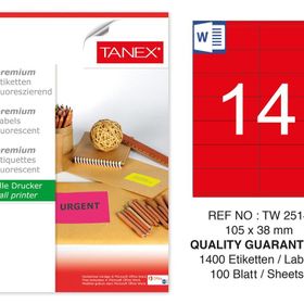 Tanex TW-2514 105x38 mm 100'lü Kırmızı Floresan Laser Etiket