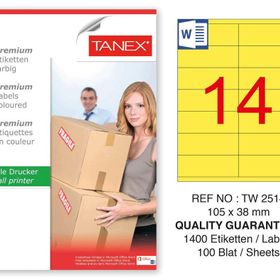 Tanex TW-2514 105x38 mm 100'lü Sarı Pastel Laser Etiket