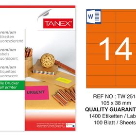 Tanex TW-2514 105x38 mm 100'lü Turuncu Floresan Laser Etiket