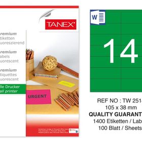 Tanex TW-2514 105x38 mm 100'lü Yeşil Floresan Laser Etiket