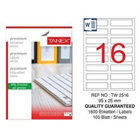 Tanex TW-2516 95x25 mm 100'lü Laser Etiket
