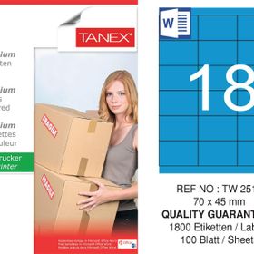 Tanex TW-2518 70x45 mm 100'lü Mavi Pastel Laser Etiket