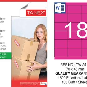 Tanex TW-2518 70x45 mm 100'lü Pembe Pastel Laser Etiket