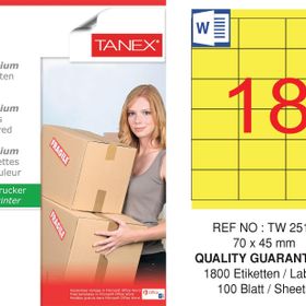 Tanex TW-2518 70x45 mm 100'lü Sarı Pastel Laser Etiket