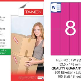 Tanex TW-2525 52.5x148.5 mm 100'lü Pembe Pastel Laser Etiket