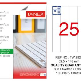 Tanex TW-2525 52.5x148.5 mm 100'lü Sökülebilir Etiket