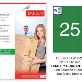 Tanex TW-2525 52.5x148.5 mm 100'lü Yeşil Pastel Laser Etiket