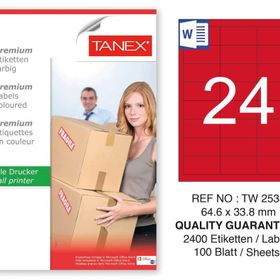 Tanex TW-2533 64.6x33.8 mm 100'lü Kırmızı Pastel Laser Etiket