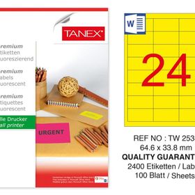 Tanex TW-2533 64.6x33.8 mm 100'lü Sarı Floresan Laser Etiket