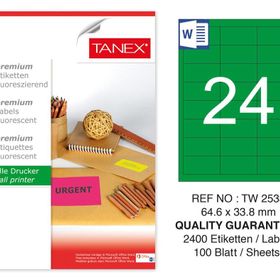Tanex TW-2533 64.6x33.8 mm 100'lü Yeşil Floresan Laser Etiket