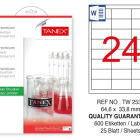Tanex TW-2533 64.6x33.8 mm 600'lü Şeffaf Laser Etiket