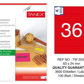 Tanex TW-2536 63x24 mm 100'lü Kırmızı Floresan Laser Etiket