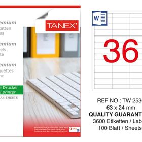 Tanex TW-2536 63x24 mm 100'lü Sökülebilir Etiket