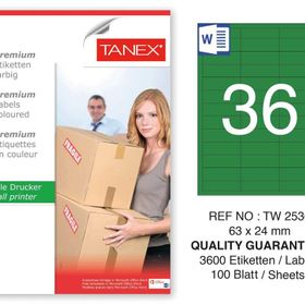 Tanex TW-2536 63x24 mm 100'lü Yeşil Pastel Laser Etiket