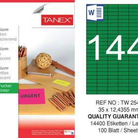 Tanex TW-2544 32x12.4355 mm 100'lü Yeşil Floresan Laser Etiket