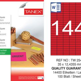Tanex TW-2544 35x12.4355 mm 100'lü Kırmızı Floresan Laser Etiket