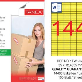 Tanex TW-2544 35x12.4355 mm 100'lü Sarı Pastel Laser Etiket