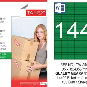 Tanex TW-2544 35x12.4355 mm 100'lü Yeşil Pastel Laser Etiket