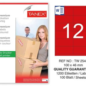 Tanex TW-2546 100x46 mm 100'lü Kırmızı Pastel Laser Etiket